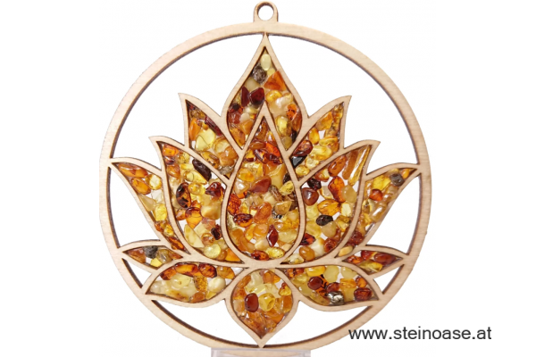 Fensterbild Suncatcher Bernstein - LOTUSBLÜTE Ø 11cm
